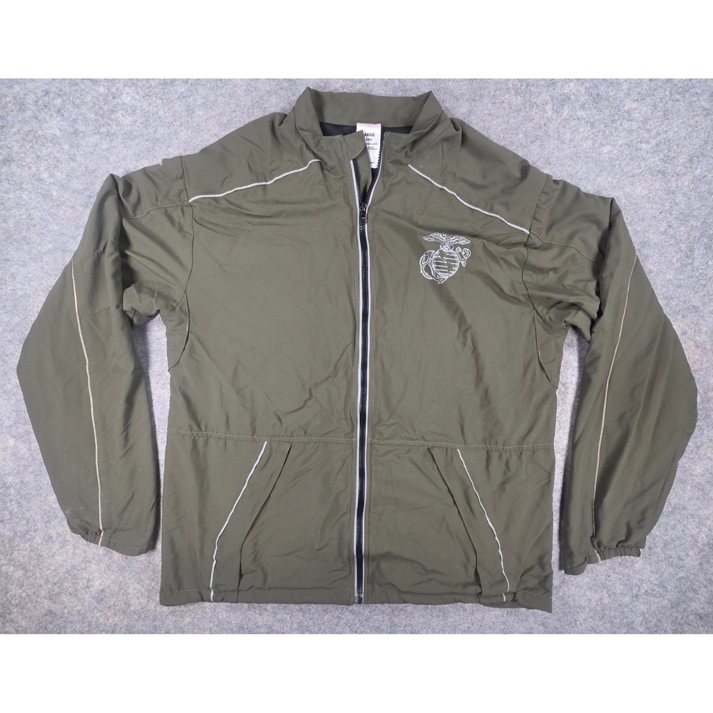 USMC PT Jacket Mens Large Long Olive Green Windbreaker USA Marine Corps Jacket